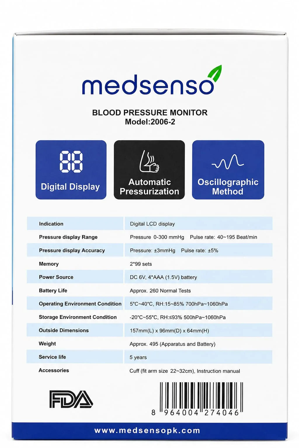 Medsenso BP Monitor 2006-2 Digital Blood Pressure Monitor Upper Arm | Automatic Blood Pressure Monitor Digital With Large LCD Display, Heart Rate.