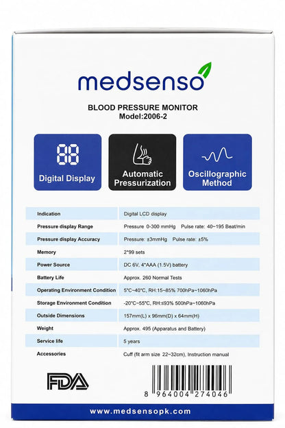 Medsenso BP Monitor 2006-2 Digital Blood Pressure Monitor Upper Arm | Automatic Blood Pressure Monitor Digital With Large LCD Display, Heart Rate.